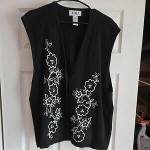 Vtg Koret Sweater Vest embroidered beads Floral Xl grandma core